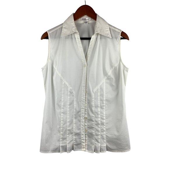 Sleeveless Fair Indigo White Button-Down Blouse Size 10 - Picture 1 of 7
